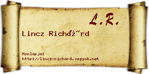 Lincz Richárd névjegykártya
